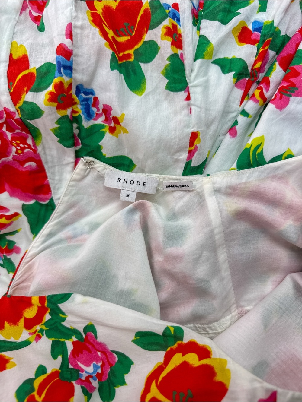 Rhode Resort Womens 100% Cotton White Floral Mini Dress Size Medium Ella Belted - Picture 8 of 10